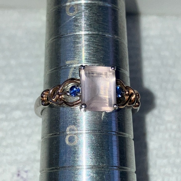 Jewelry - Lovely Rose Quartz, Rose Gold and Sapphire on Sterling Silver Ring
